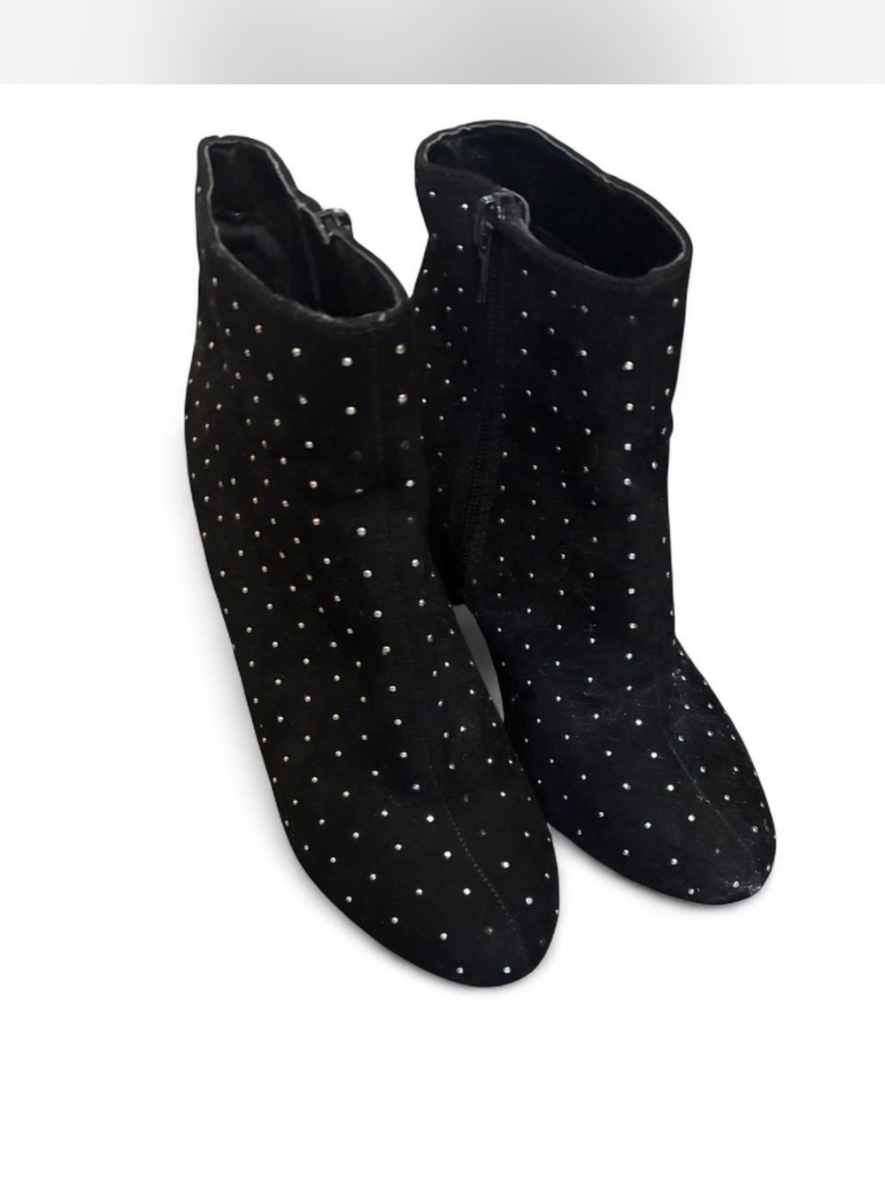 Black Faux Suede Studded Ankle Boots - Women